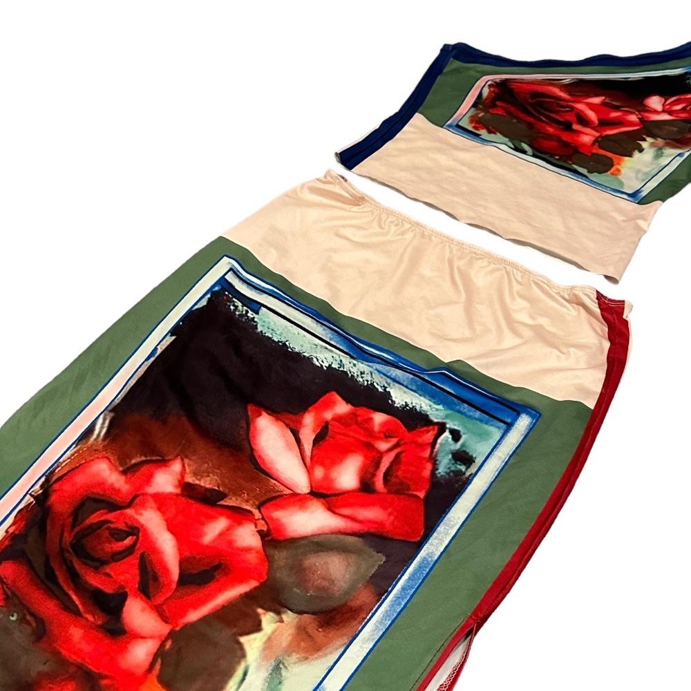 Two piece floral print (rose) set